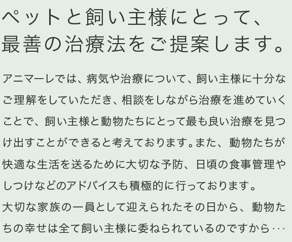 ペットと飼い主様にとって、最善の治療法をご提案します